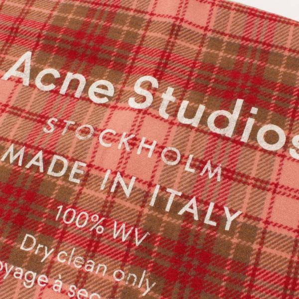 アクネ(Acne) ウール チェック柄 ロゴ 大判 マフラー ストール レッド