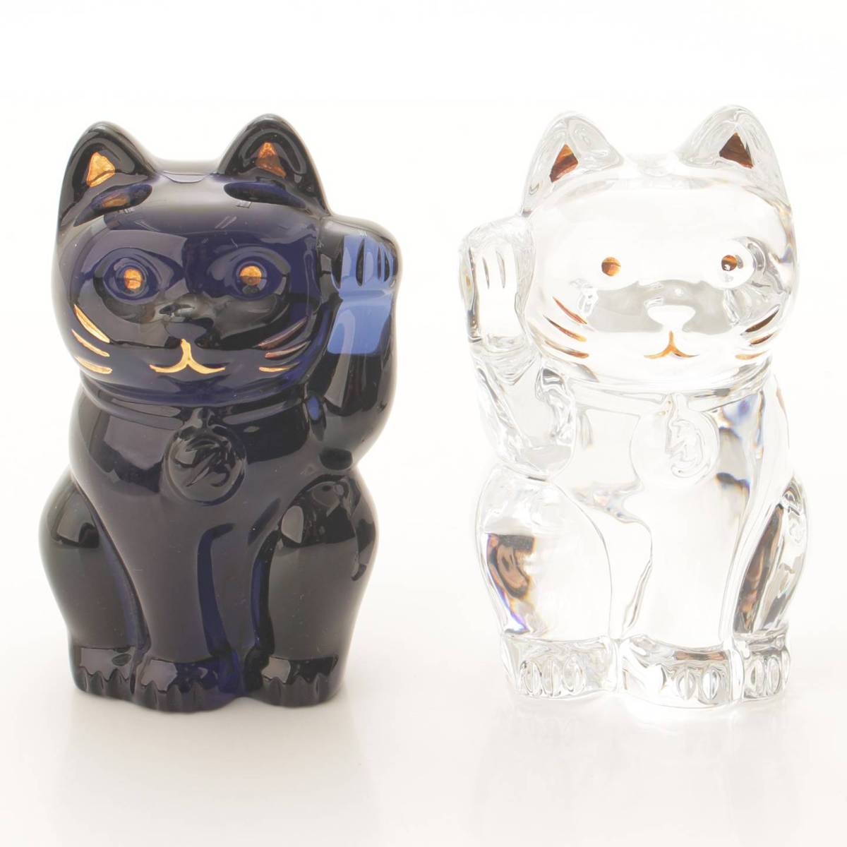 バカラ(BACCARAT) 招き猫 2体セット オブジェ クリスタルガラス ガラス工芸品 クリア ブラック 中古 通販 retro レトロ