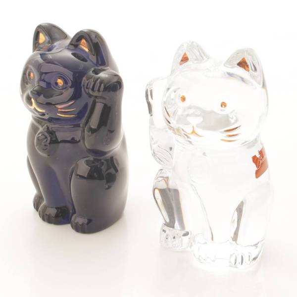 バカラ(BACCARAT) 招き猫 2体セット オブジェ クリスタルガラス ガラス ...