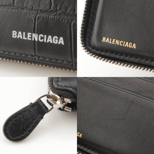 バレンシアガ(Balenciaga) クロコ型押し スクエア ラウンドジップウォレット 財布 580838 ブラック 中古 通販 retro レトロ