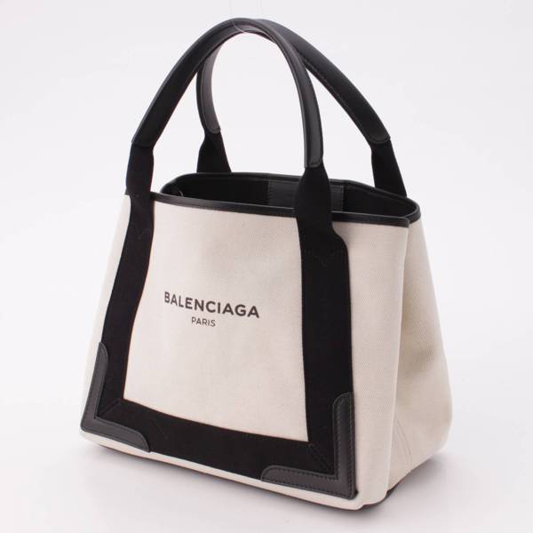 バレンシアガ(Balenciaga) ネイビーカバス S キャンバス トートバッグ 339933 ホワイト×ブラック 中古 通販 retro レトロ