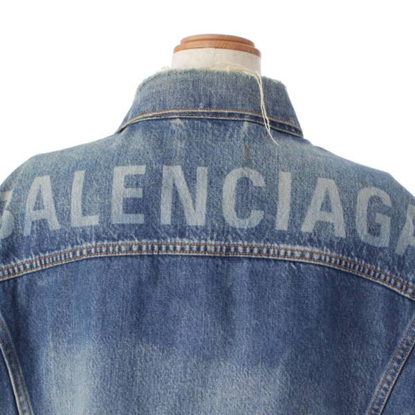 バレンシアガ(Balenciaga) 18AW バックロゴ プリントクラッシュ加工 デニムジャケット インディゴ 36 中古 通販 retro レトロ