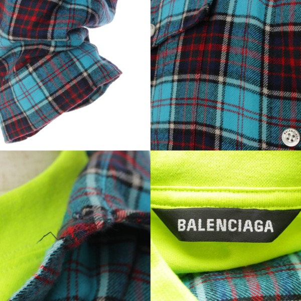 バレンシアガ(Balenciaga) メンズ 22SS トロンプルイユ コットン チェック シャツ 699371 ブルー×イエロー 2 中古 通販  retro レトロ