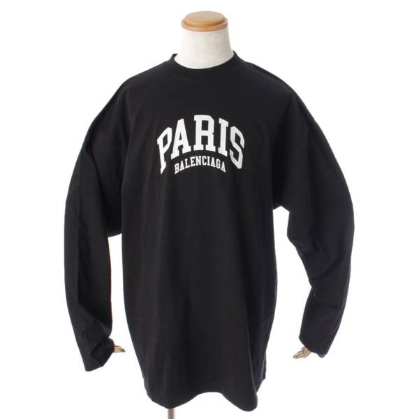 メンズ CITIES PARIS ロゴ プリント コットン ロング Tシャツ 681046 ブラック 2