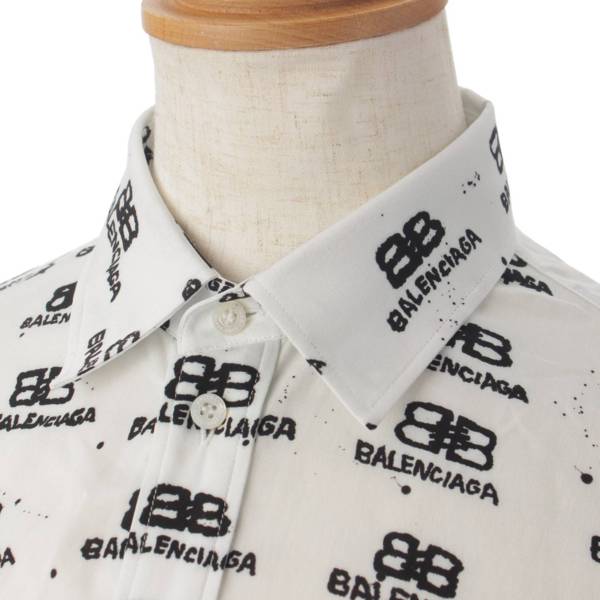 バレンシアガ(Balenciaga) メンズ 22年 ロゴ ビスコース レーヨン 長袖 シャツ 733755 ホワイト×ブラック 1 中古 通販  retro レトロ