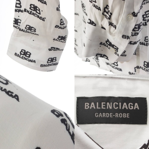 バレンシアガ(Balenciaga) メンズ 22年 ロゴ ビスコース レーヨン 長袖 シャツ 733755 ホワイト×ブラック 1 中古 通販  retro レトロ