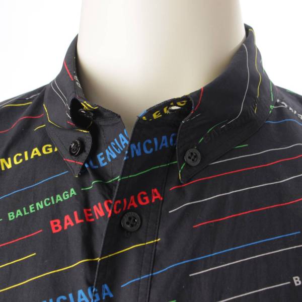 バレンシアガ Balenciaga メンズ 19SS ロゴ 半袖 シャツ ブラウス 556869 ブラック×マルチカラー 38 中古 通販 retro  レトロ