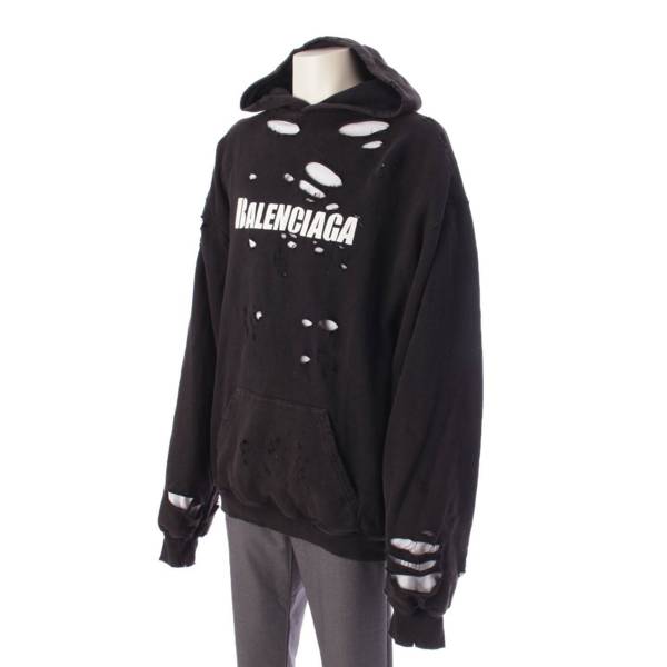 バレンシアガ Balenciaga メンズ デストロイ加工 ロゴ 長袖 パーカー トップス 659403 ブラック XS 中古 通販 retro レトロ