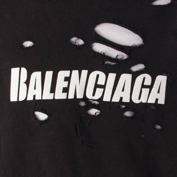 バレンシアガ Balenciaga メンズ デストロイ加工 ロゴ 長袖 パーカー トップス 659403 ブラック XS 中古 通販 retro レトロ