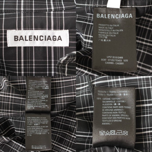 バレンシアガ(Balenciaga) 19SS チェックシャツ 571253 ブラック 36