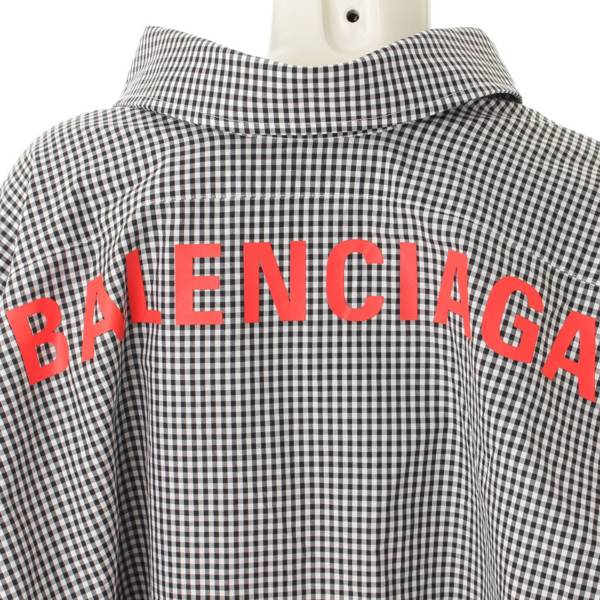 バレンシアガ(Balenciaga) オーバーサイズ チェック ロゴ 長袖 シャツ 