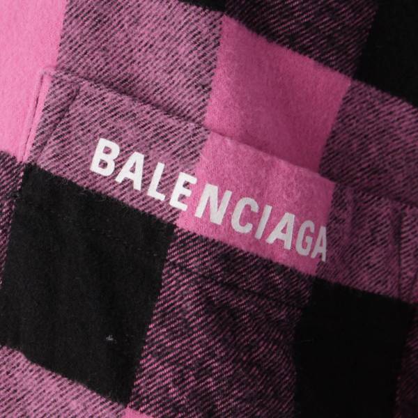 バレンシアガ ブロックチェック オーバーサイズ シャツ ピンク 黒 630963