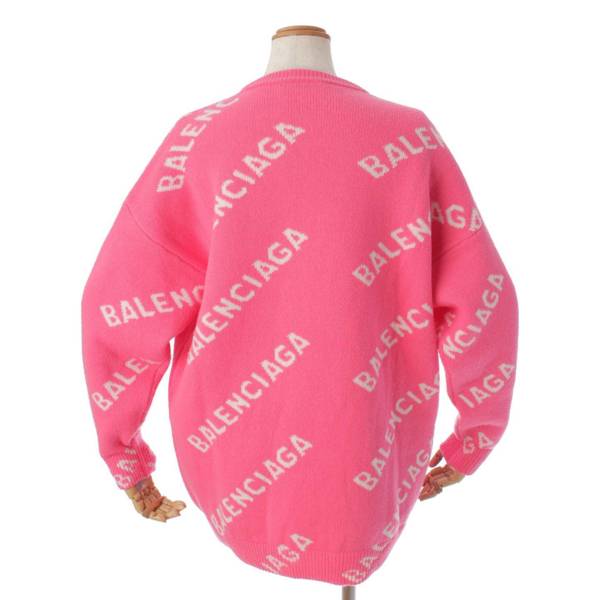 バレンシアガ(Balenciaga) ALL OVER LOGO CREW KNIT オーバーサイズ クルーネック ウール セーター ピンク 中古  通販 retro レトロ