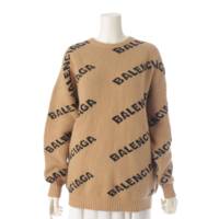 ジャガードロゴ ウール クルーネック セーター 581027 ブラウン S