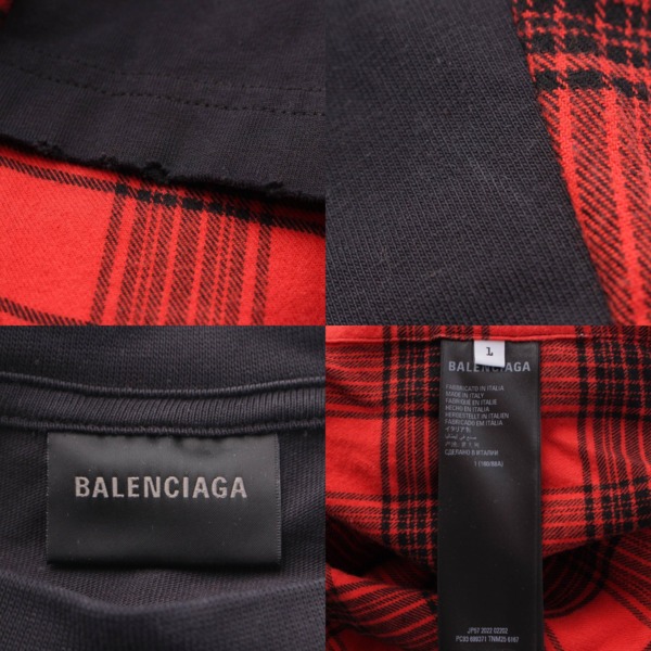 バレンシアガ Balenciaga 22SS トロンプルイユ チェック コットン シャツ 699371 ブラック×レッド 1 中古 通販 retro  レトロ