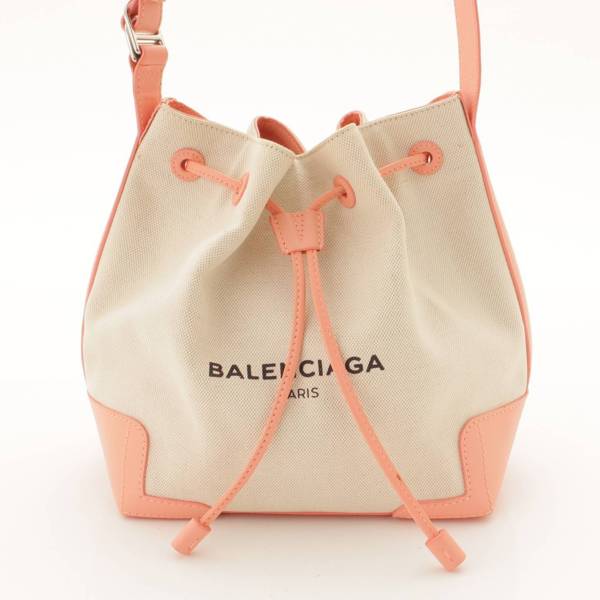 バレンシアガ(Balenciaga) ネイビーバケット キャンバス×レザー 巾着バッグ 409000 ホワイト×ピンク 中古 retro レトロ