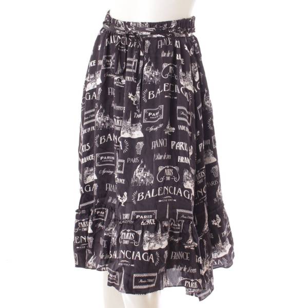 バレンシアガ(Balenciaga) 19SS シルク ロゴ総柄 ドレープスカート
