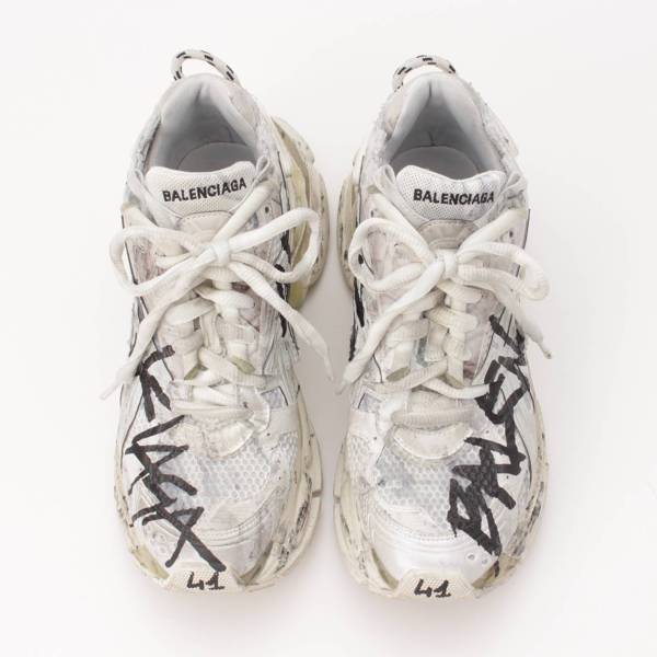 バレンシアガ Balenciaga メンズ RUNNER GRAFFITI ユーズド加工 メッシュ スニーカー 677403 ホワイト 41 中古  通販 retro レトロ