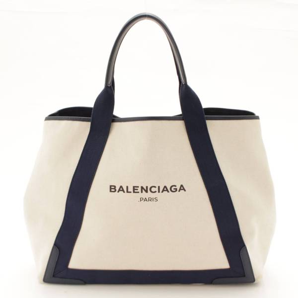 バレンシアガ(Balenciaga) ネイビーカバスMM キャンバストートバッグ 339936 ホワイト×ネイビー 中古 通販 retro レトロ
