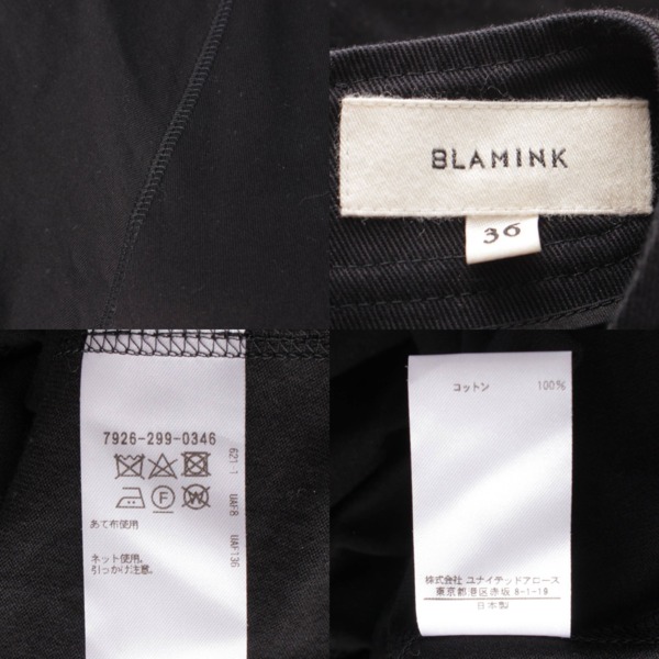 ブラミンク BLAMINK 23SS コットン クルーネック パフスリーブ ワンピース ブラック 36 中古 通販 retro レトロ