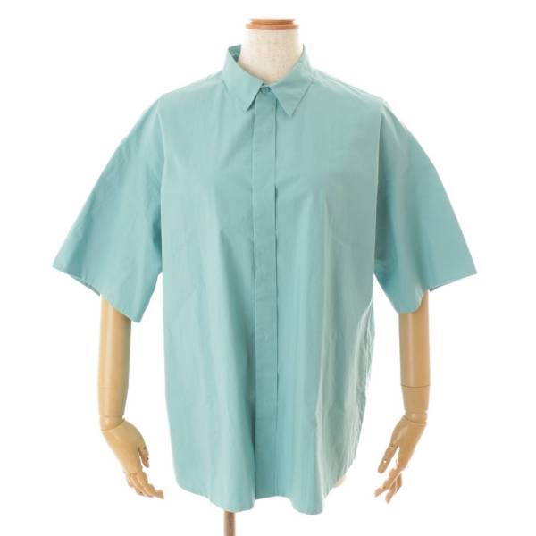 オーバーサイズ コットン 半袖 シャツ ブルー 38