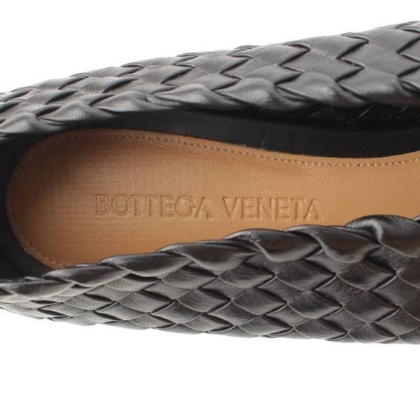 ボッテガヴェネタ Bottega Veneta イントレチャート レザー アーモンドスクエア フラットシューズ 608875 ブラック 37 中古  通販 retro レトロ