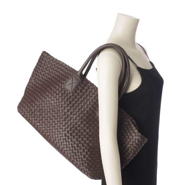 ボッテガヴェネタ Bottega Veneta イントレチャート カバMM レザー インポーチ付き トートバッグ 115664 ブラウン 中古 通販  retro レトロ