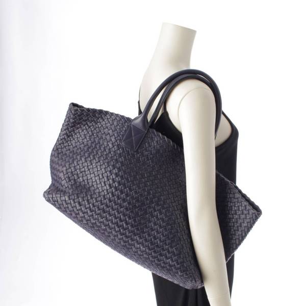 ボッテガヴェネタ Bottega Veneta イントレチャート カバMM レザー ポーチ付き トートバッグ ネイビー 中古 通販 retro レトロ