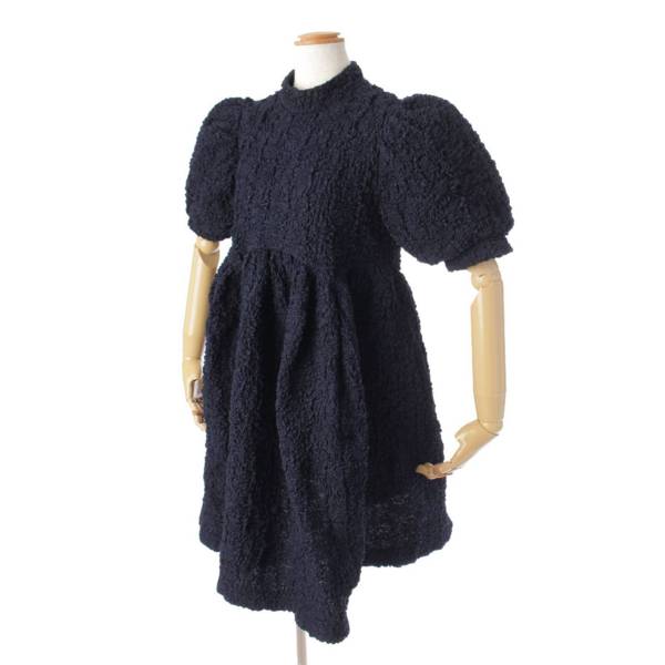 セシリーバンセン(CecilieBahnsen) UMA DRESS コットン ハイネック パフスリーブ ワンピース 2.22RTW10008  ネイビー UK8 中古 通販 retro レトロ