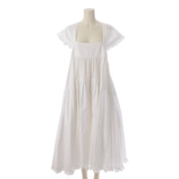 　コットン ノースリーブ フリル ロングワンピース ドレス ホワイト UK8