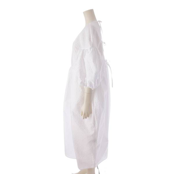 セシリーバンセン CecilieBahnsen JEANNE DRESS パフスリーブ ミドルドレス ワンピース 01.22-RTW0190 ホワイト  UK12 中古 通販 retro レトロ