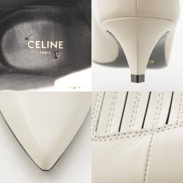 セリーヌ Celine AYERS レザー ポインテッドトゥ ブーティ ショート アンクルブーツ ホワイト 38 中古 通販 retro レトロ