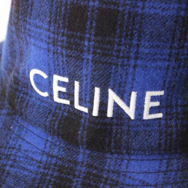 セリーヌ Celine ロゴ 刺繍 チェック バケットハット 帽子 2AUO4994R ブルー 中古 通販 retro レトロ