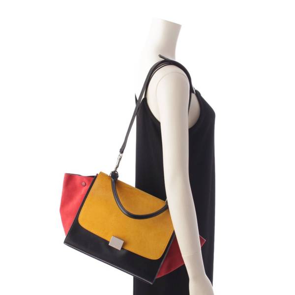 セリーヌ Celine トラペーズ スエード×レザー 2way ハンドバッグ イエロー×ブラック×オレンジ 中古 通販 retro レトロ