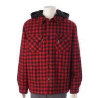 メンズ ロゴ ギンガムチェック 中綿 フード シャツ ジャケット 2W68A000O レッド 50