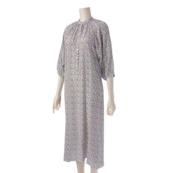 セリーヌ Celine FOLK DRESS IN PRINTED SILK CREPON 花柄 シルク ワンピース 2R091757L ブルー 36  中古 通販 retro レトロ