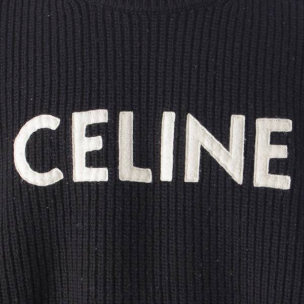セリーヌ Celine メンズ ロゴパッチ クルーネック ウール ニット セーター 2A19R423P ブラック S 中古 通販 retro レトロ