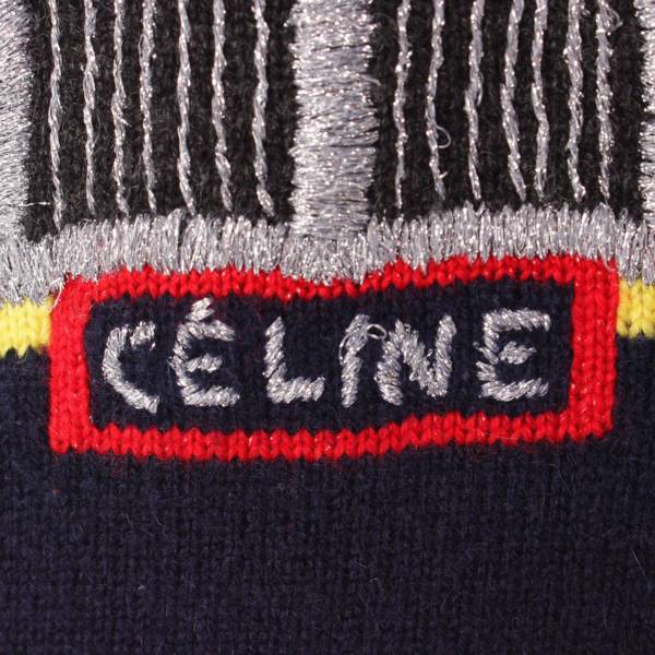 セリーヌ(Celine) カシミヤ 刺繍 ニット セーター 車 ネイビー×レッド