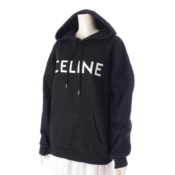 セリーヌ Celine 21AW ロゴ プリント コットン 長袖 フーディ パーカー トップス 2Y369052H ブラック L 中古 通販  retro レトロ