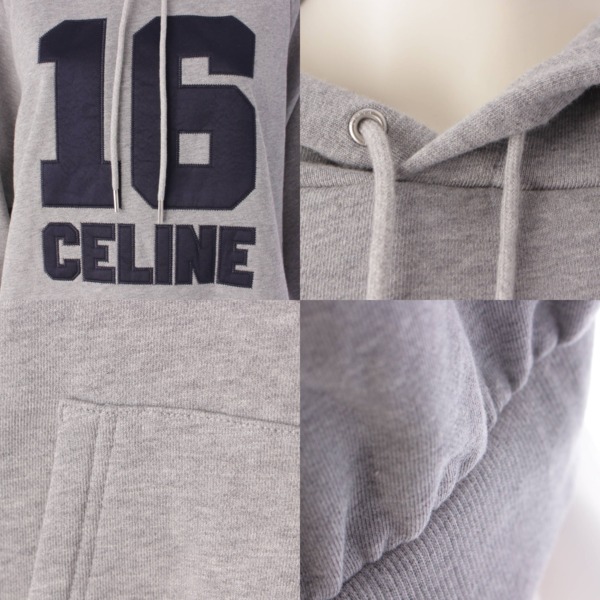 セリーヌ Celine 23SS 16 パッチ オーバーサイズ フーディー 半袖 コットン パーカー グレー XS 中古 通販 retro レトロ