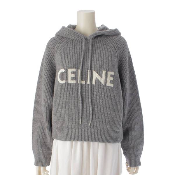 セリーヌ Celine 21AW リブニット ロゴフーディ― パーカー セーター トップス 2A36T423P グレー XS 中古 通販 retro  レトロ