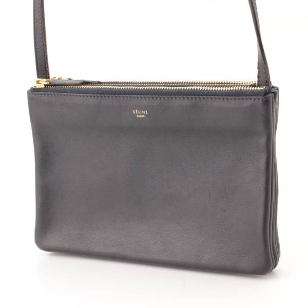 セリーヌ(Celine) スモール トリオ レザー ショルダーバッグ ポシェット ネイビー 中古 通販 retro レトロ