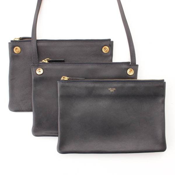 セリーヌ(Celine) スモール トリオ レザー ショルダーバッグ ポシェット ネイビー 中古 通販 retro レトロ