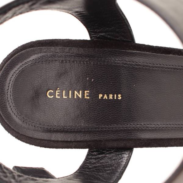 セリーヌ(Celine) レザー アンクルストラップ サンダル 厚底 ブラック