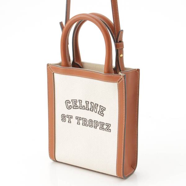 セリーヌ(Celine) サントロペ バーティカル カバ キャンバス レザー 2WAY ミニ トートバッグ ナチュラル 中古 通販 retro レトロ