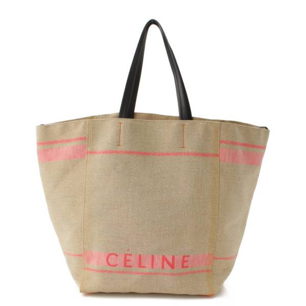 セリーヌ Celine カバファントム ラージ リネン キャンバス トートバッグ ベージュ×ピンク 中古 通販 retro レトロ