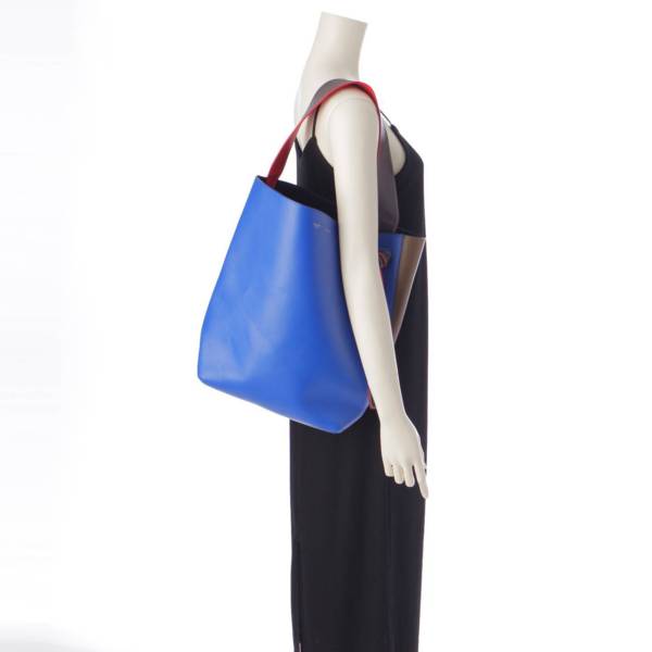 セリーヌ Celine ツイステッドカバ ロゴ レザー トートバッグ ブルー×ブラウン 中古 通販 retro レトロ