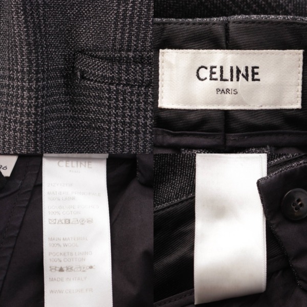 セリーヌ Celine ウール チェック柄 スラックス パンツ ボトムス 21ZY1213F グレー 36 中古 通販 retro レトロ