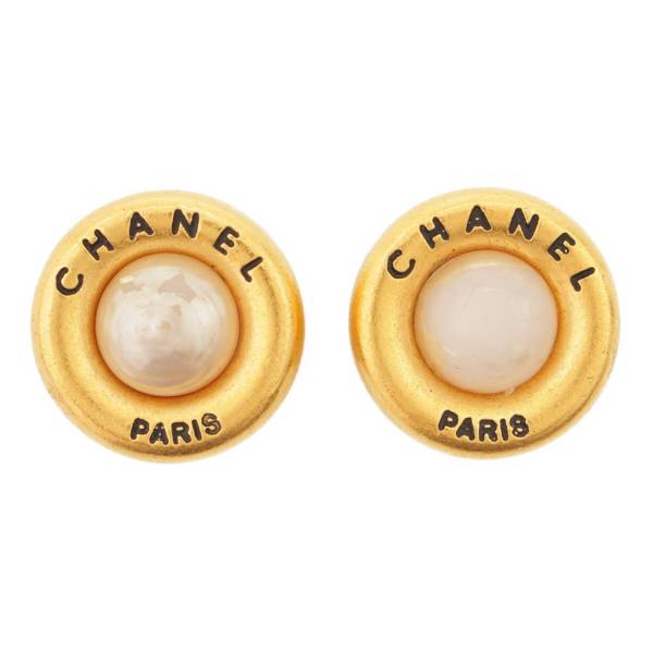 シャネル(Chanel) 93A ロゴ フェイクパール イヤリング ヴィンテージ