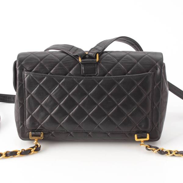 シャネル Chanel 4番台 マトラッセ25 ラムスキン チェーンショルダー バックパック リュック ブラック 中古 通販 retro レトロ